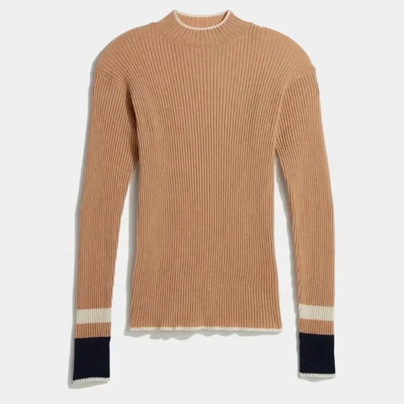 Vineyard Vines 100% Cashmere Tan & Navy Stripe Ribbed Nock Neck Sweater - XS - Picture 2 of 11